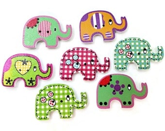 Elephant Vintage Button - Funky Wooden Sew Through 1 1.8 inch for Jewelry Beads Sewing Knitting