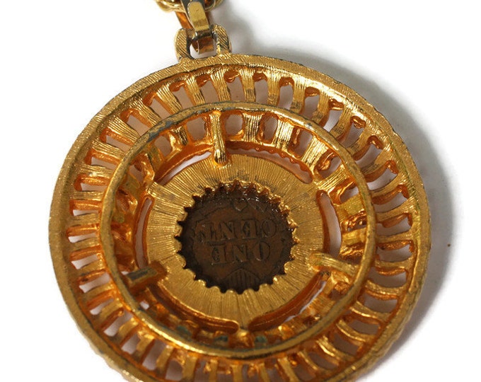 1902 Indian Head Penny Pendant Necklace Rhinestones Vintage