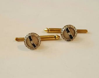 Art Deco Shirt Studs ~ 18k ~ Platinum, Diamond, and Rock Crystal ~ Larter & Sons ~ Unisex