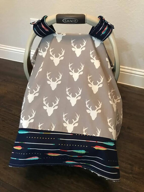 Mod Baby Car seat Covers Deer Buck in Gray and Navy Arrows