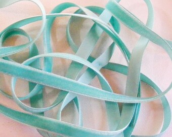 Vintage French 1920's Velvet Ribbon 5/16 Inch Gorgeous Aqua
