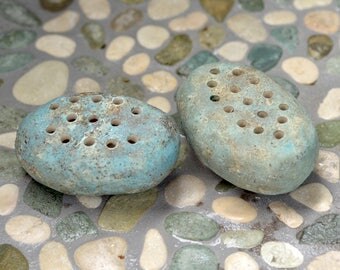 Ceramic Soap Dish. Beach Stone Soap Dish. Inspired by Nature Zen Stone: Blue and Beige . Hand Built Pottery. Zen Ceramics.