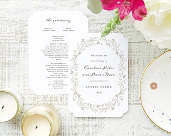 INSTANT Program Template | Floral Wreath | Printable Wedding Download | Flat 5x7 Double Sided | Editable Colors | Mac or PC | Word & Pages