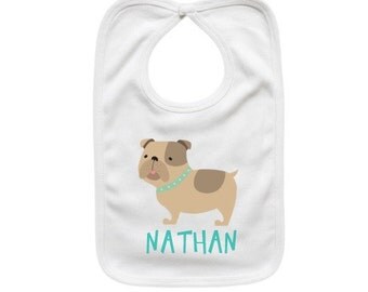 Personalized Baby Bib - Custom Baby Gift - Baby Boy - Bulldog Dog