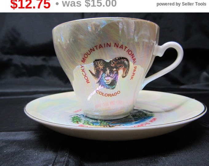 Luster Ware Rocky Mountain Souvenir Cup and Saucer Made in Japan, Collectible Serving Souvenir Set, Lusterware Set, Cup Saucer Display Set