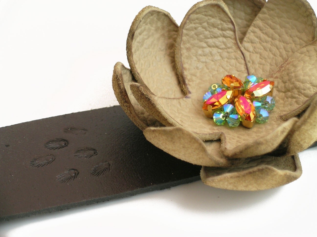 Leather and Crystal Flower Bracelet