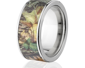 New 10mm Titanium Licensed Mossy Oak New Breakup Camo Ring Camo Wedding Band Mossy Oak New Breakup Titanium Wedding Ring : 10F-NBU