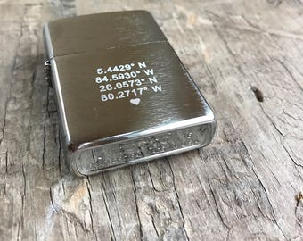 Zippo Lighter Personalized Gift Longitude Latitude Custom GPS Coordinates Personalized Hidden Inscription Hipster Lighter