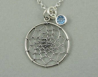 Dream Catcher Necklace - Sterling Silver Dream Catcher Pendant Jewelry, Birthstone Necklace, Trendy Necklaces, Birthday Gift