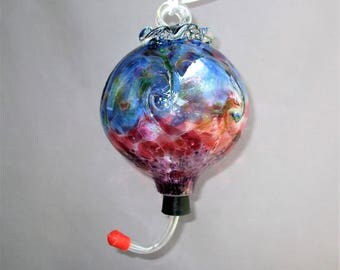 Hand Blown Art Glass Hummingbird Feeder