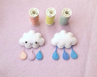 Cloud Felt Brooch, Rain Pin, Rainy cloud, Kawaii Pin, cute jewellery, jewelry for kids, birthday favors, stocking stuffers