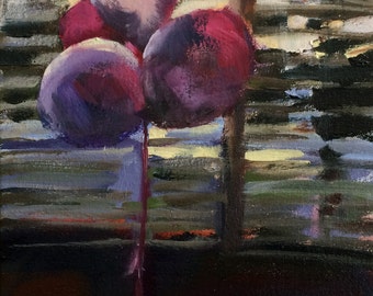 Pink Birthday Balloons Original Oil Painting by Angela Moulton 9 x 12 inch on Canvas