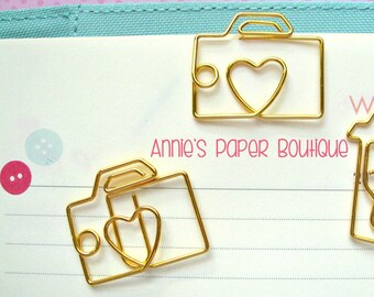 CAMERA Planner Clip - Use with Your Erin Condren, Carpe Diem, Filofax, Happy Planner, Travelers Notebook, Kate Spade, Gold Metal Paper Clip