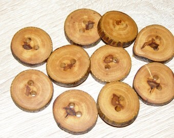 10 Handmade apple wood Tree Branch Buttons with Bark, accessories (0,94'' diameter x 0,20" thick)