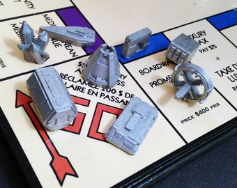Benutzerdefinierte 3D gedruckte Scifi-Monopoly-Spiel Token (8er-Set), benutzerdefinierte Monopoly Brettspiel Stücke, Scifi Tabletop Miniaturen, Scifi Board Game Tokens