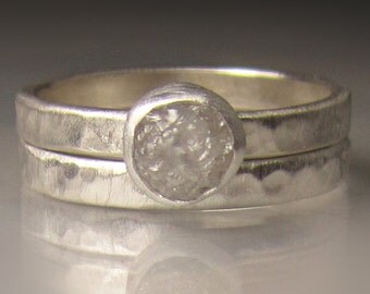Custom Raw Diamond Ring, Hammered Rough Diamond Ring, Palladium Sterling Silver, Made to Order