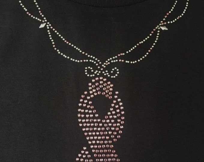 Breast Cancer Awareness Rhinestone T-Shirt Sizes XS-4XL - Ribbon Necklace