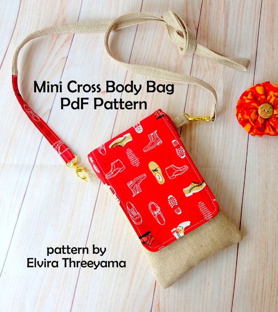 Mini cross body bag Pattern with detachable strap for cell phone, passport holder, travel ...