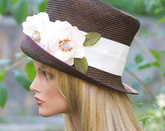 Kentucky Derby Hat, Wedding Hat, Women's Brown Straw Hat, Formal Hat, Women's Spring Hat, Summer Hat, Church Hat, Dressy Hat, Race Hat