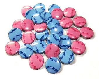 Pink or Blue Baseball, 1", 1.5", 2.25", Pinback Button, Baseball Gender Reveal, Team Pink, Team Blue, Pregnancy Reveal, Baseball Baby Shower