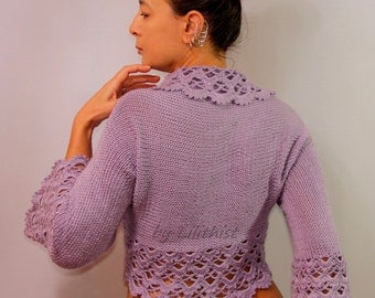 Lilac Wedding Bolero, Bridal Shrug, Knit Bolero, Crochet Shrug, Lavander Bridal Bolero Jacket, Cover Up, Wedding Shrug, Cardigan / SALE