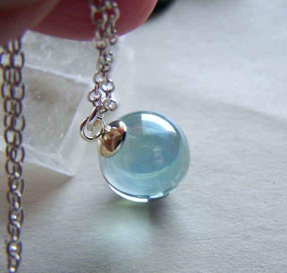 Aqua Aura Quartz Crystal Ball Pendant Necklace