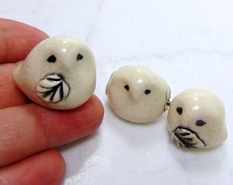 Snowy Owl Miniature Figurines - Terrarium Owl Figurines - Shadow Box Snowy Owls - Pottery Owls - Clay Owls - Set of Three (studio choice)
