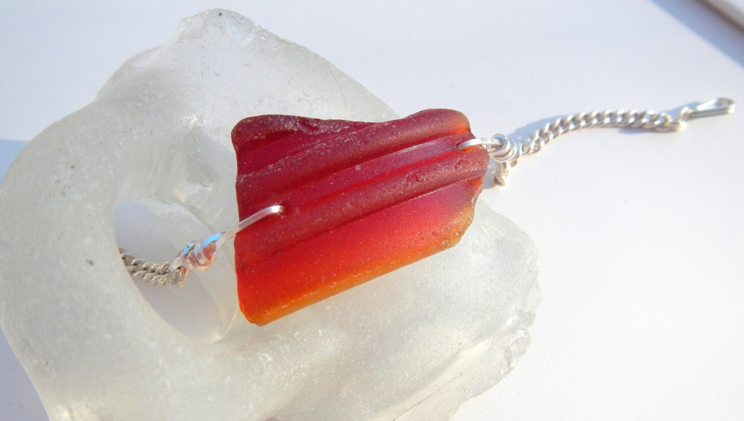 Rare Red Sea Glass Bracelet Sterling Silver