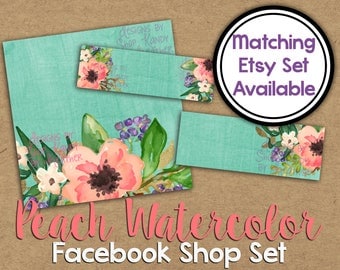 Peach Watercolor Facebook Shop Set - Watercolor Flower Facebook Set - DIY Facebook Timeline - Watercolor Timeline Set - Facebook Shop Banner