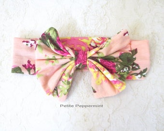 Pink Floral Baby headband, baby girl headband, baby head wrap, toddler headband,Baby girl head band, Baby Hair Bow, baby headband bow
