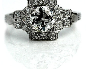 Art Deco Engagement Ring 1.40ctw Antique Diamond Ring Platinum Engagement Ring 1930s Ring Vintage Estate Ring Filigree Ring Size 5.75!