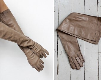 Long Leather Gloves • Vintage Gloves • Elbow Gloves • Opera Gloves • Brown Leather Gloves • Vintage Leather Gloves • Brown Gloves | W344