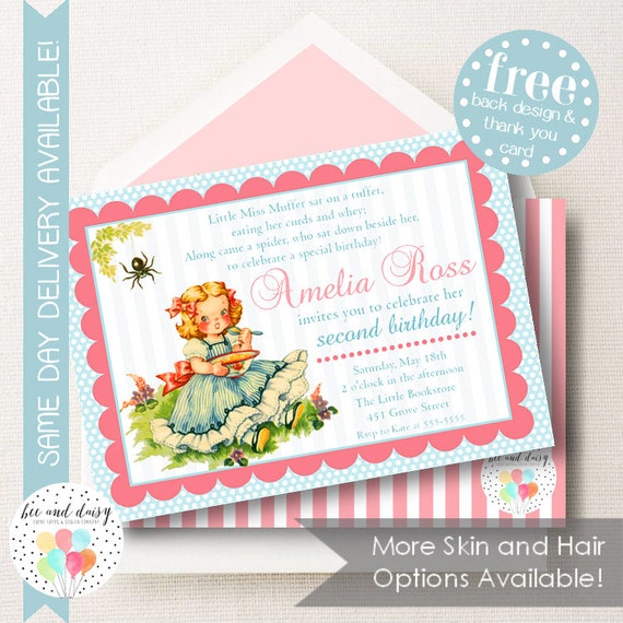 Little Miss Muffet Invitation, Birthday Invitation, Birthday Party, Party Invitation, BeeAndDaisy (KB) Il_570xn
