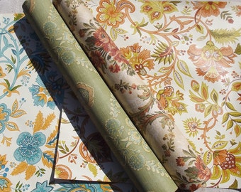 Lot of Vintage French Wallpaper samplers Arabesque Tapestry Russet green turquoise Roses