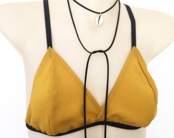 Mustard bralette bra top bikini backless crop cropped top