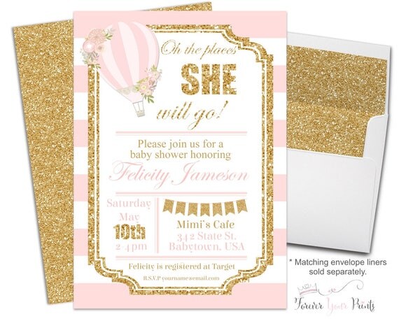 Hot Air Balloon Baby Shower Invitation - Up Up and Away Baby Shower - Girls Baby Shower - Baby Girl Invitation - Balloon Baby Shower Il_570xn