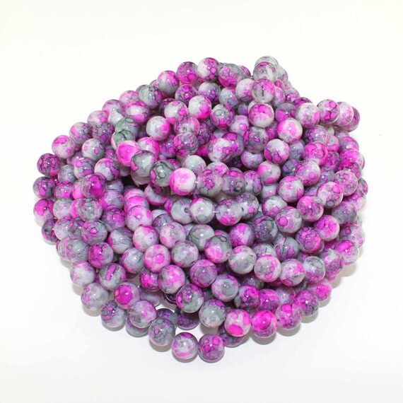 20 Mottled Glass Beads 8mm Tones of Pink and Charcoal