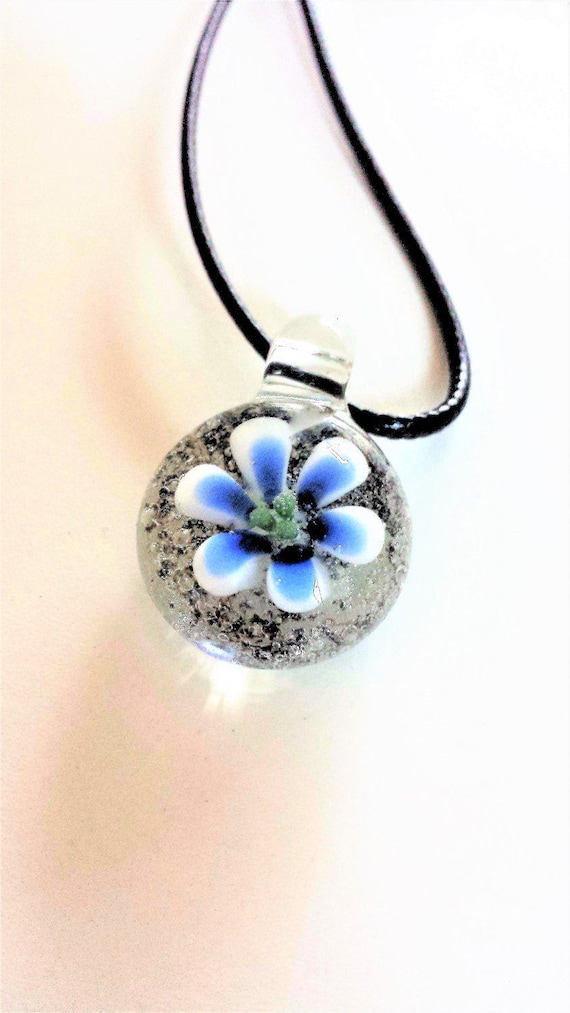 Cremation jewelry From Ash to Wildflower. Hand blown glass