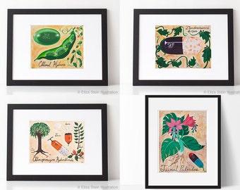 Set of 4 Prints, Pill Portraits Art Print Set, Series of Four Illustrations, Psychiatry, Drugs, Medical Art, Pharmacist, Psychiatrist Gift