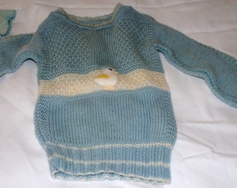 Vintage Baby Boy Fuzzy Chick or Duck Blue and White Toddler sweater with no tags, 1954 approximately