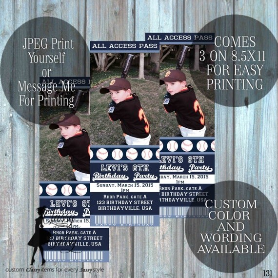 Baseball invitation - baseball birthday invite- baseball ticket invitation - boys invitation - DIY Printable invitation-131