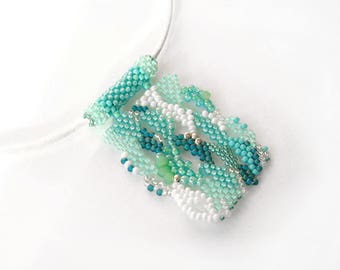 Turquoise Freeform Peyote Necklace, Beadwork Pendant, OOAK Beaded jewelry, turquoise pendant, sea water, marine, teal