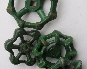 Valve handles- 4 Shabby Chic -Green Variety- Garden Spigot Handles-Water Knobs-Funky Metal Handles-Garden Handles-Altered Art