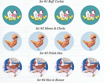 Chicken Stickers | Envelope Seals | Hens Stickers | Set of 8 Indv or 20 1.5 inch Seals