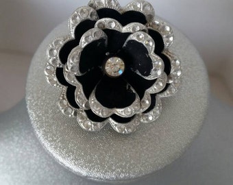 1950s Eloxal Aluminum Matte Black Enamel Brooch