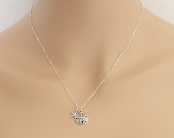 Starfish Sand Dollar Necklace, Sterling Silver, Wedding Jewelry, Starfish Necklace, Sand Dollar Necklace, Girlfriend Gift, BFF Gift, BeadXS