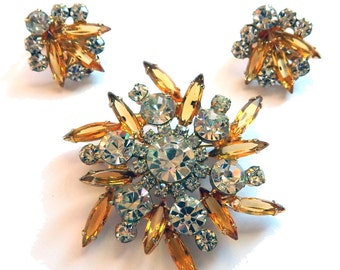 Vintage 1960s Juliana Rhinestone Brooch and Earring Set