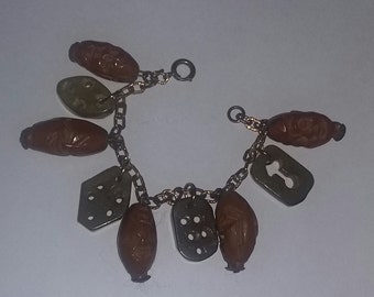 Antique Vintage Rare Old Chinese Buddha Prayer Beads Carved Bracelet Seed Stone Mala