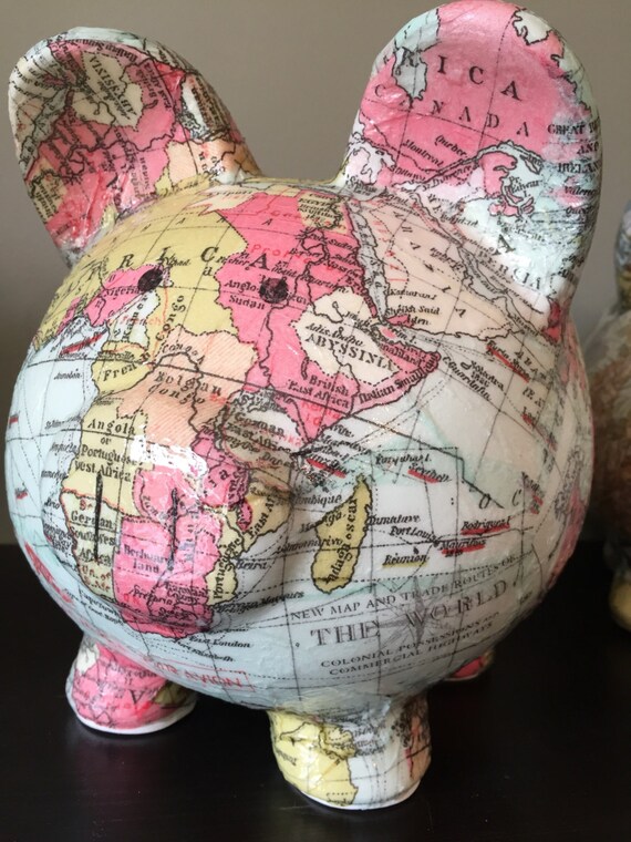 2017 sale Old World Map Decoupage Ceramic Piggy Bank by LilandJill