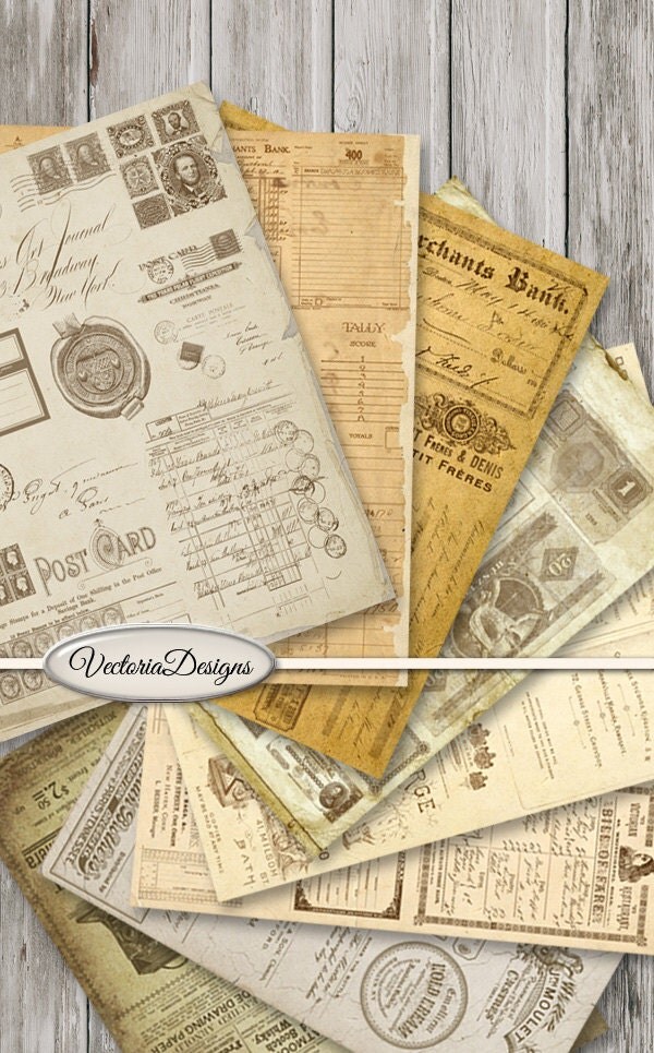 Vintage Ephemera Papers printable 8.5 x 11 inch paper pack